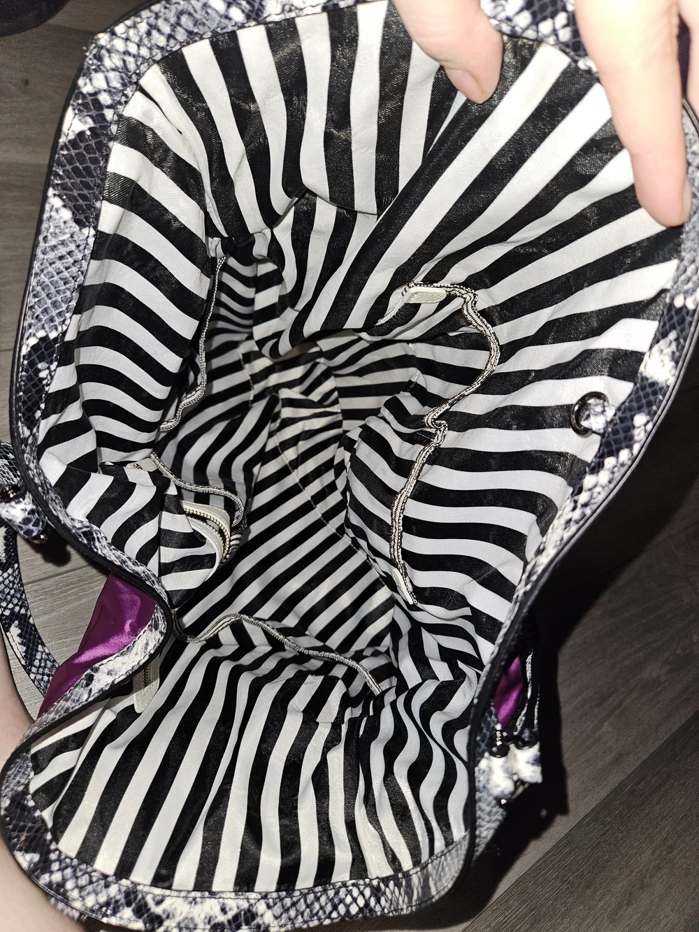 henri bendel Purple Tote with Black & White Snake-Print Trim